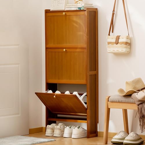 Schuhschrank aus Holz mit 3 Klappschubladen, schmaler Eingangsbereich, Schuhschrank für Flur und Foyer, platzsparendes Design, Braun, 70 x 17 cm Schuhschrank aus Holz mit 3 Klappschubladen, schmaler Eingangsbereich, Schuhschrank für Flur und Foyer, platzsparendes Design, Braun, 70 x 17 cm von Generisch