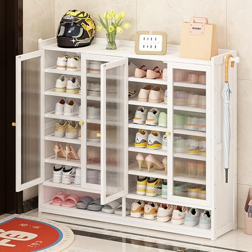 Schuhschrank – freistehendes Schuhregal aus Holz mit 4 Türen für Wohnzimmer und Eingangsbereich – 115 cm Länge Schuhschrank – freistehendes Schuhregal aus Holz mit 4 Türen für Wohnzimmer und Eingangsbereich – 115 cm Länge von Generisch