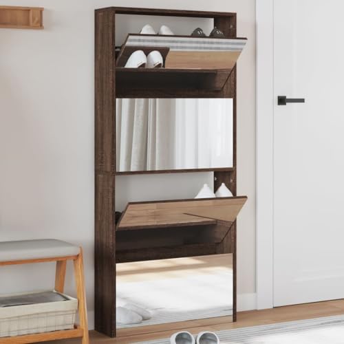 Schuhschrank mit 4 Klappschubladen – schmaler hoher Schuhschrank, verspiegeltes Sideboard für Flur, stilvolles Design, 63 x 17 x 134 cm Schuhschrank mit 4 Klappschubladen – schmaler hoher Schuhschrank, verspiegeltes Sideboard für Flur, stilvolles Design, 63 x 17 x 134 cm von Generisch