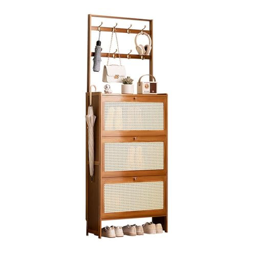 Schuhschrank mit Haken, 2-in-1 freistehendes Eingangsregal mit Klappschubladen, schmale Garderobenleiste für Flur und Foyer Schuhschrank mit Haken, 2-in-1 freistehendes Eingangsregal mit Klappschubladen, schmale Garderobenleiste für Flur und Foyer von Generisch