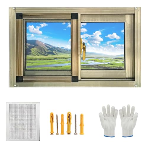 Schuppenfenster, Bündig Montiert, 50-100 B Hühnerstallfenster Mit Gehärtetem Glas Und Bildschirm, Schiebefenster Für Schuppen, Hühnerstall, Spielhaus Und Garage(Champagne,66x20cm) von Generisch