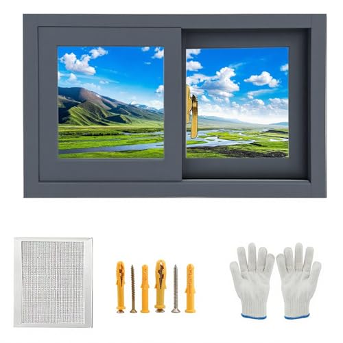 Schuppenfenster, Bündig Montiert, 50-100 B Hühnerstallfenster Mit Gehärtetem Glas Und Bildschirm, Schiebefenster Für Schuppen, Hühnerstall, Spielhaus Und Garage(Dark gray,84x30cm) von Generisch