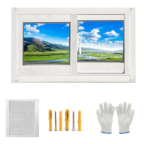Schuppenfenster, Bündig Montiert, 50-100 B Hühnerstallfenster Mit Gehärtetem Glas Und Bildschirm, Schiebefenster Für Schuppen, Hühnerstall, Spielhaus Und Garage(Weiß,76x53cm) von Generisch
