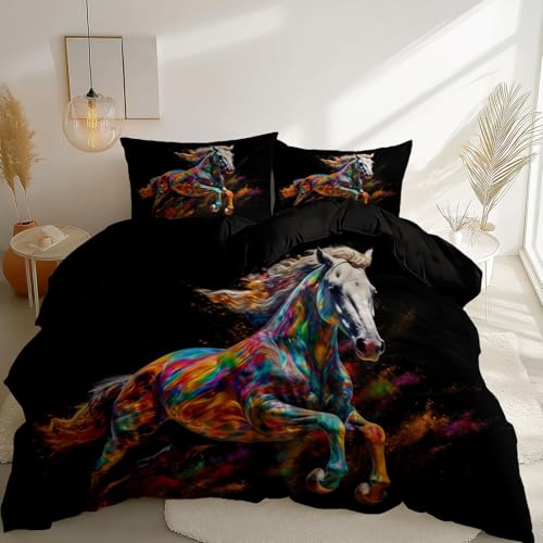 Schwarz Bedruckte Bettwäsche, Einfachheit Tiere WeißEs Pferd Bedruckte Allergiker Bettbezüge aus Microfaser mit Reißverschluss - 135 x 200 cm für Kinder Jungen Teenager Bettbezug-Set Schwarz Bedruckte Bettwäsche, Einfachheit Tiere WeißEs Pferd Bedruckte Allergiker Bettbezüge aus Microfaser mit Reißverschluss - 135 x 200 cm für Kinder Jungen Teenager Bettbezug-Set von Generisch