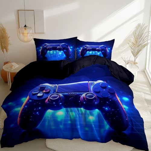 Schwarz Mädchen Bettwäsche 135 x 200 cm, Technologie Spiele Controller Grid Thema Weich Mikrofaser Kinder Bettbezug mit 2 Kissenbezug - Farbecht Wende Junge Bettwäsche Set mit Reißverschluss von Generisch