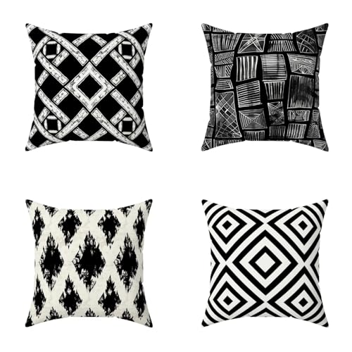 Schwarz Und Weiß Kissenbezug 80X80CM 4er Set Outdoor Kissen Sofakissen Streifen Wetterfest Quadrat weich Dekokissen mit Verdecktem Zip Voll Waschbar, Sofa Schlafzimmer Garten Balkon Dekoration 6-459 Schwarz Und Weiß Kissenbezug 80X80CM 4er Set Outdoor Kissen Sofakissen Streifen Wetterfest Quadrat weich Dekokissen mit Verdecktem Zip Voll Waschbar, Sofa Schlafzimmer Garten Balkon Dekoration 6-459 von Generisch