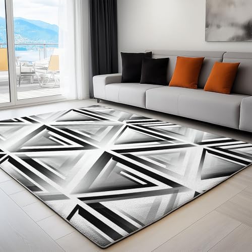 Schwarz Und Weiß Waschbarer Rutschfester Teppich 60 x 90 cm Wohnzimmer Schlafzimmer Teppich Geometrische Psychedelische Dreiecke Flauschig Extra Weich Teppiche, Für Flur, Eingangsbereich, Büro & Küche Schwarz Und Weiß Waschbarer Rutschfester Teppich 60 x 90 cm Wohnzimmer Schlafzimmer Teppich Geometrische Psychedelische Dreiecke Flauschig Extra Weich Teppiche, Für Flur, Eingangsbereich, Büro & Küche von Generisch