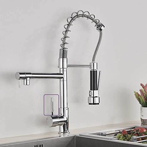 Schwarze, matte Küchenarmatur, ausziehbar, Doppelauslauf-Mischbatterie für heißes und kaltes Wasser, Chrom-Finish, einfache Installation, modernes Design, gefederte Küchenspüle von Generisch