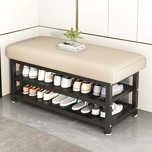 Schwarze Metall-Eingangs-Aufbewahrungsbank mit gepolstertem Sitz, Schuhregal für Flur, ideal für kleine Räume, Eingangsbereich und stilvolle Aufbewahrungslösung Schwarze Metall-Eingangs-Aufbewahrungsbank mit gepolstertem Sitz, Schuhregal für Flur, ideal für kleine Räume, Eingangsbereich und stilvolle Aufbewahrungslösung von Generisch