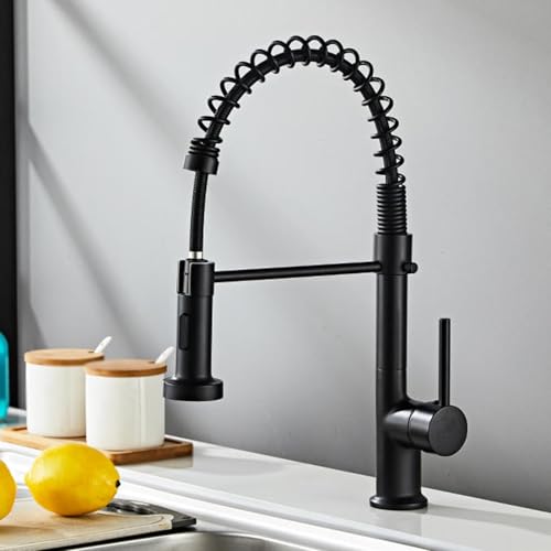 Schwarze ausziehbare Küchenarmatur – Einhandmischer mit heißem und kaltem Wasser für Spüle – Stilvolle Küchenspüle Mischbatterie mit Sprüher für moderne Küchen von Generisch