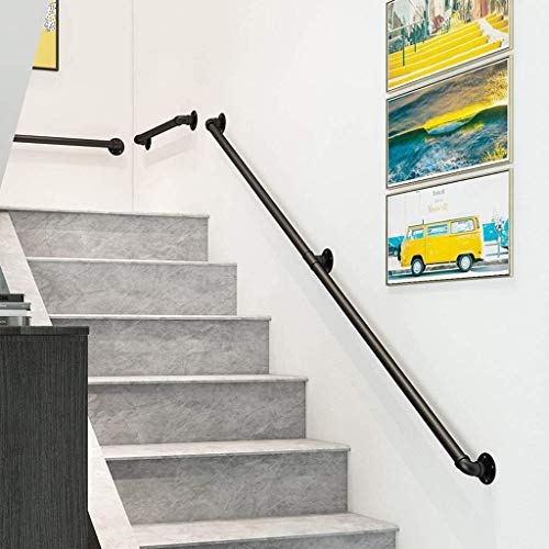Schwarzer Metallhandlauf für Treppen, Wasserrohr-Design, Eisengeländer-Handlauf für Wände | Rutschfestes Treppengeländer für den Innen- und Außenbereich für behinderte ältere Mensc von Generisch