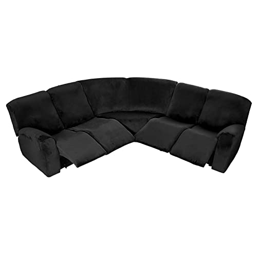 Schwarzer Samtbezug für Liegestuhl, dehnbar, 5-Sitzer, L-Form, Sektional-Sofabezug, 7-teilig, waschbar, Möbeltor für Liegesofa von Generisch