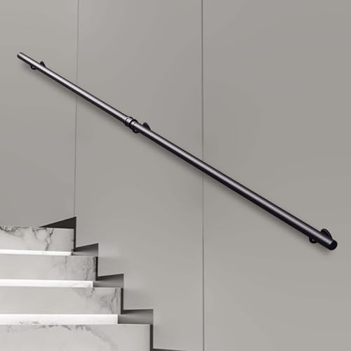 Schwarzer Schmiedeeiserner Handlauf für Treppen, rutschfeste Metall-Wandstützstange für den Innen- und Außenbereich, erhältlich in 16 Metern, starkes und langlebiges Treppengeländer mit Halterungen von Generisch