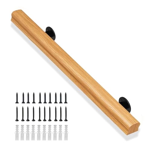 Schwarzer und weißer Holzhandlauf für Treppen – rutschfester Sicherheitsgriff für Innen-/Außenterrassen für Decks, Veranden und Wand-Treppengeländer (Natur, 30 cm) von Generisch
