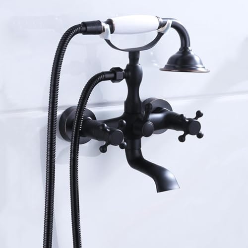 Schwarzes Retro-Klauenfuß-Duscharmatur-Set – Wandmontage 2 Funktionen Warm/Kalt Messing mit Handbrause – Vintage-Stil Badewannenarmatur Elegantes schwarzes Finish Schwarzes Retro-Klauenfuß-Duscharmatur-Set – Wandmontage 2 Funktionen Warm/Kalt Messing mit Handbrause – Vintage-Stil Badewannenarmatur Elegantes schwarzes Finish von Generisch