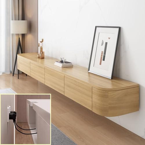 Schwebende TV-Medienkonsole – Wandschrank mit großem Stauraum, Design mit mehreren Schubladen, Holz-Finish, perfekt für Fernseher, Router und Lowboard (260 x 20 x 24 cm) von Generisch