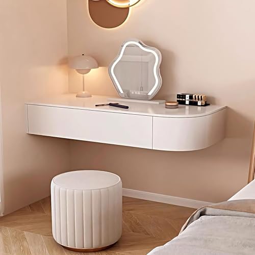 Schwebender Eckschreibtisch mit Schubladen - Wandmontierter Schminktisch & Schminktisch - Schweberegal aus Holz mit LED-Spiegel für stilvolle Wohnkultur und Nization Schwebender Eckschreibtisch mit Schubladen - Wandmontierter Schminktisch & Schminktisch - Schweberegal aus Holz mit LED-Spiegel für stilvolle Wohnkultur und Nization von Generisch