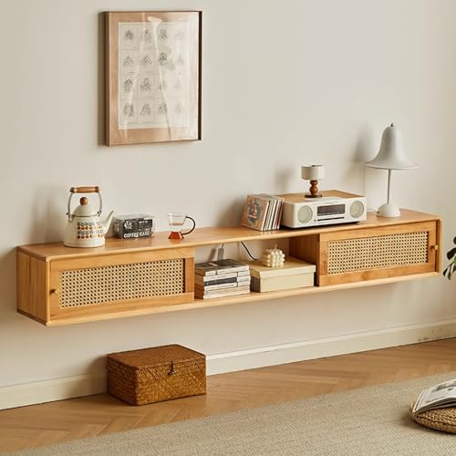 Schwebender Fernsehtisch im Landhausstil, Lowboard Hängend mit Stauraum, Wand-Entertainment-Center Aus Holz for Wohnzimmer und Büro von Generisch
