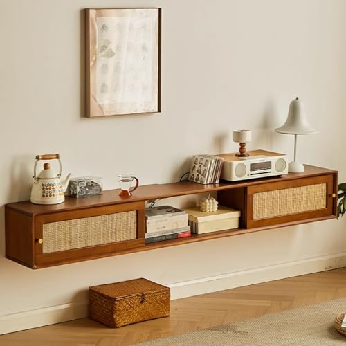 Schwebender Fernsehtisch im Landhausstil, Lowboard Hängend mit Stauraum, Wand-Entertainment-Center Aus Holz for Wohnzimmer und Büro von Generisch