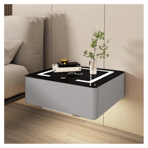 Schwebender Nachttisch mit Ladestation – Moderner LED-Nachttisch zur Wandmontage mit 1 Schublade und Glasablagen für Schlafzimmer Schwebender Nachttisch mit Ladestation – Moderner LED-Nachttisch zur Wandmontage mit 1 Schublade und Glasablagen für Schlafzimmer von Generisch