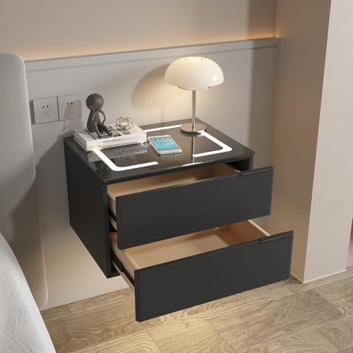 Schwebender Nachttisch mit Schublade und Ladestation, Hochglanz-LED-Design für Schlafzimmer und Wohnzimmer Schwebender Nachttisch mit Schublade und Ladestation, Hochglanz-LED-Design für Schlafzimmer und Wohnzimmer von Generisch