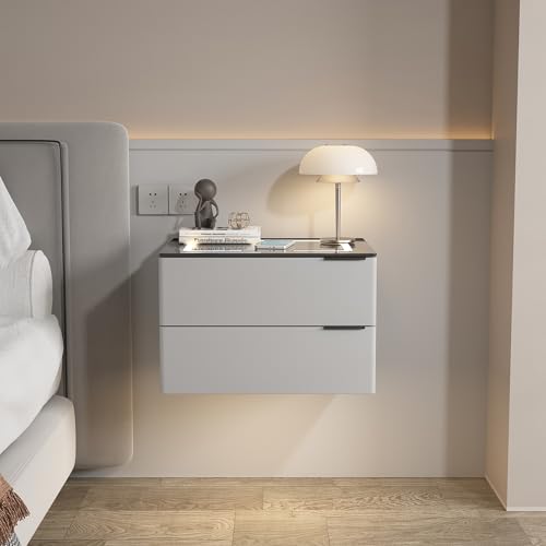 Schwebender Nachttisch mit Schublade und Ladestation, Hochglanz-LED-Design für Schlafzimmer und Wohnzimmer von Generisch