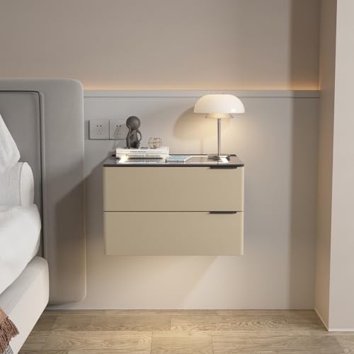 Schwebender Nachttisch mit Schublade und Ladestation, Hochglanz-LED-Design für Schlafzimmer und Wohnzimmer von Generisch