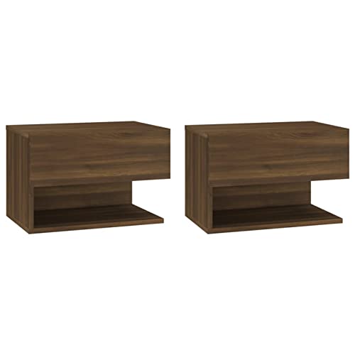 Schwebender Nachttisch zur Wandmontage, Nachtkommode mit Schublade und Regal, 2er-Set, braune Eiche, modernes Innenschlafzimmermöbel von Generisch