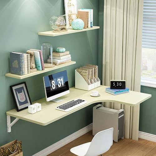 Schwebender Schreibtisch zur Wandmontage, platzsparender Schminktisch für Wohnzimmer, Schlafzimmer, Balkon oder Arbeitszimmer, helles Walnussholz-Finish von Generisch