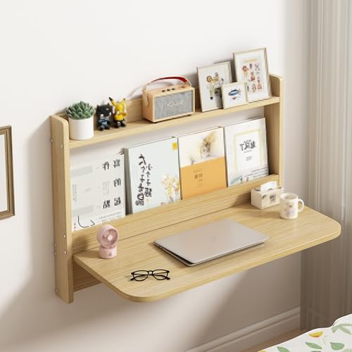 Schwebender Schreibtisch zur Wandmontage – Massivholz-Klapptisch für kleine Räume mit Stauraum, starke Tragfähigkeit, leicht zu reinigen für Schlafzimmer oder Höhle von Generisch