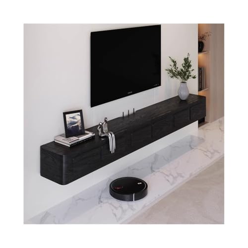 Schwebender TV-Schrank im Vintage-Stil, Wandmontage, platzsparende Konsole mit Klapptür und Aufbewahrungsschubladen, schmaler TV-Ständer für Wohnzimmer (schwarz, 228 x 24 x 18 cm) von Generisch