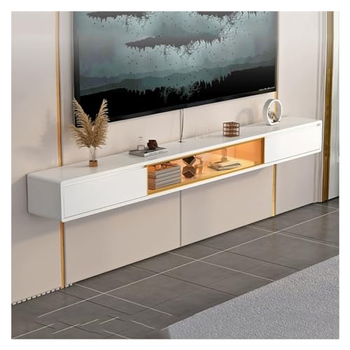 Schwebender TV-Ständer, 199,9 cm, Wandmontage, Entertainment-Center und Medienkonsole, modernes weißes Regal zur Aufbewahrung, stilvoller TV-Schrank mit versteckten Fächern, platzsparendes Design Schwebender TV-Ständer, 199,9 cm, Wandmontage, Entertainment-Center und Medienkonsole, modernes weißes Regal zur Aufbewahrung, stilvoller TV-Schrank mit versteckten Fächern, platzsparendes Design von Generisch