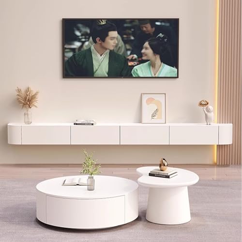 Schwebender TV-Ständer, Holz Entertainment Center mit reichlich Stauraum, moderne Medienkonsole mit 3 Schränken, stilvolle TV-Möbel zur Wandmontage Schwebender TV-Ständer, Holz Entertainment Center mit reichlich Stauraum, moderne Medienkonsole mit 3 Schränken, stilvolle TV-Möbel zur Wandmontage von Generisch