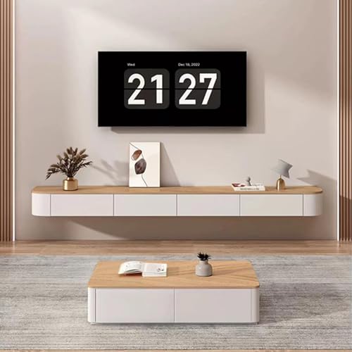 Schwebender TV-Ständer, Massivholz-Wandschrank, moderne Unterhaltungs-Medienkonsole mit großer Aufbewahrungstür Schwebender TV-Ständer, Massivholz-Wandschrank, moderne Unterhaltungs-Medienkonsole mit großer Aufbewahrungstür von Generisch