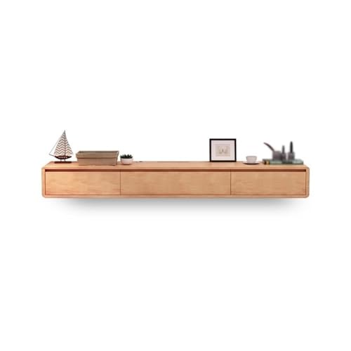 Schwebender TV-Ständer – Wandmontiertes Entertainment-Center mit Klapptüren und Schubladen, moderne TV-Konsoleneinheit (natürliches Finish, 160 x 20 x 24 cm) von Generisch