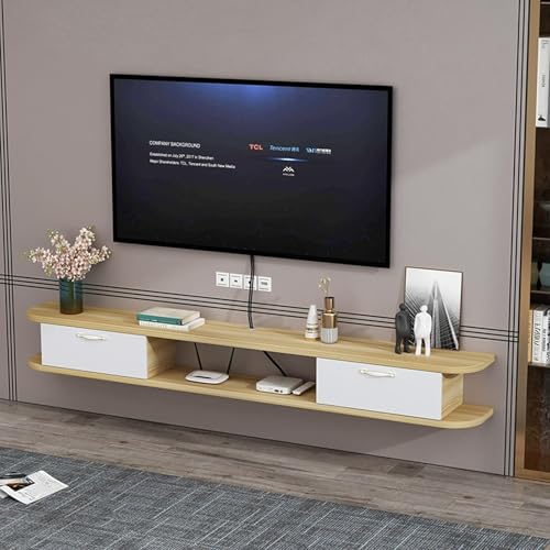 Schwebender TV-Ständer aus Holz mit Aufbewahrung, Wandmontage, offener Stauraum, TV-Schrank, Medienkonsole, Aufbewahrungsregal für Zuhause, Wohnzimmer, Büro von Generisch