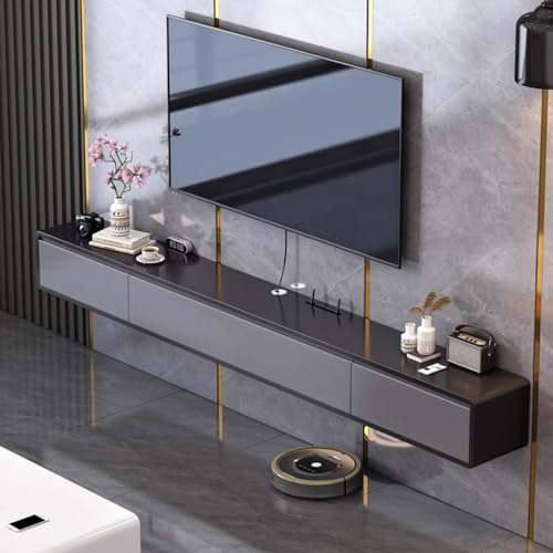 Schwebender TV-Ständer mit 2 Schubladen, Wandmontage, Media-Entertainment-Mittelkonsole, Wand-TV-Einheit mit Multimedia-Ablagen, Schwarz und Grau, 120 cm von Generisch