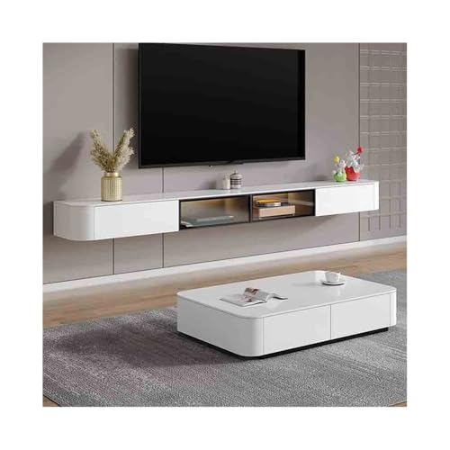 Schwebender TV-Ständer mit LED-Lichtern, Wandmontage, Medienkonsole mit Glasklapptür, modernes Design für Wohnzimmer & Schlafzimmer Schwebender TV-Ständer mit LED-Lichtern, Wandmontage, Medienkonsole mit Glasklapptür, modernes Design für Wohnzimmer & Schlafzimmer von Generisch