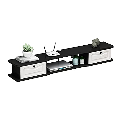 Schwebender TV-Ständer mit doppelten Schubladen und unterer Klappe, Design, Holz, hängend, TV-Schrank mit Drahtloch, geeignet für die Platzierung von Routern, Schwarz (140 cm) von Generisch