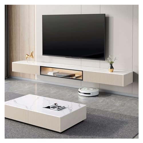 Schwebender TV-Ständer zur Wandmontage, 160 cm, weiß, mit Schieferplatte, 2 Schubladen und 1 Regal, modernes Wohnzimmermöbel, platzsparendes Design, stilvolle Aufbewahrungslösung Schwebender TV-Ständer zur Wandmontage, 160 cm, weiß, mit Schieferplatte, 2 Schubladen und 1 Regal, modernes Wohnzimmermöbel, platzsparendes Design, stilvolle Aufbewahrungslösung von Generisch