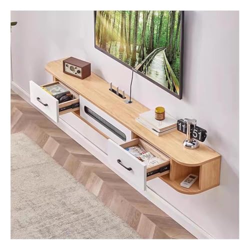 Schwebender TV-Ständer zur Wandmontage, Medienkonsole mit herunterklappbarem Schrank und Schubladen für Home Office Entertainment Storage Schwebender TV-Ständer zur Wandmontage, Medienkonsole mit herunterklappbarem Schrank und Schubladen für Home Office Entertainment Storage von Generisch