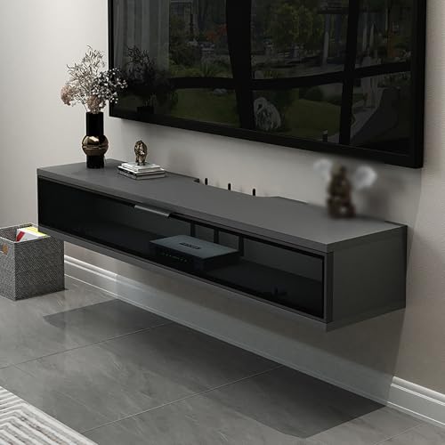 Schwebendes TV-Regal mit Klappentür, moderner schwebender TV-Schrank für Wohnzimmer, Schlafzimmer, Hotel, Büro, wandmontierter TV-Ständer mit Stauraum unter TV-Medienkonsole von Generisch
