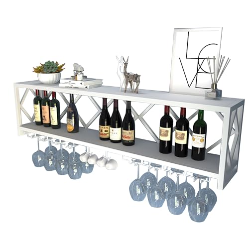 Schwebendes Wand-Weinregal mit hängendem Glashalter, platzsparendes Barregal für Likörflaschen, Display in Küche, Esszimmer, Hausbar Schwebendes Wand-Weinregal mit hängendem Glashalter, platzsparendes Barregal für Likörflaschen, Display in Küche, Esszimmer, Hausbar von Generisch