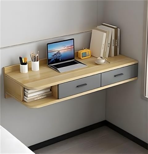 Schwebendes Wandregal aus Holz, rustikaler Nachttisch, offene Aufbewahrung für Schlafzimmer, Wohnzimmer, Büro, Wandkommode für platzsparende Organisation von Generisch