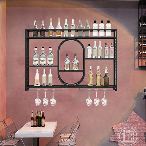 Schweberegal aus Metall, Wandmontage, mit LED-Licht, stilvolle Aufbewahrungseinheit für Weingläser und Likörflaschen, perfekt für Zuhause, Restaurants und Bars, 100 x 15 cm, Schwarz von Generisch