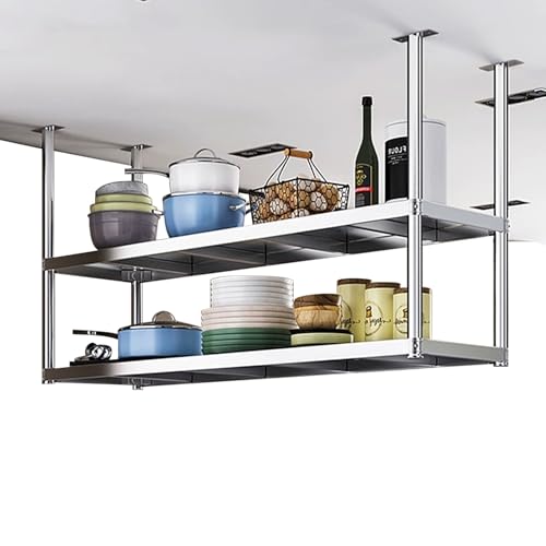 Schweberegal mit 2 Ebenen, Wandmontage, Hängetopf und Pfanne, Küche, Gewürzregal, Weinflaschenhalter für Bar, Keller, Garage, Restaurant (70 x 35 x 80 cm) von Generisch