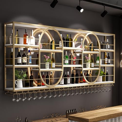 Schweberegale mit LED-Lichtern, Weinregal aus Metall mit Glashalter, moderner industrieller Display-Ständer für Hausbar Schweberegale mit LED-Lichtern, Weinregal aus Metall mit Glashalter, moderner industrieller Display-Ständer für Hausbar von Generisch