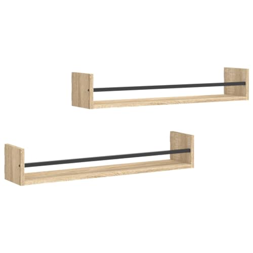 Schweberegale mit Stahlstäben - Moderne, platzsparende Ausstellungsregale für Wohnzimmer, 2er Set, 60x16x14cm, Braun Eiche Schweberegale mit Stahlstäben - Moderne, platzsparende Ausstellungsregale für Wohnzimmer, 2er Set, 60x16x14cm, Braun Eiche von Generisch