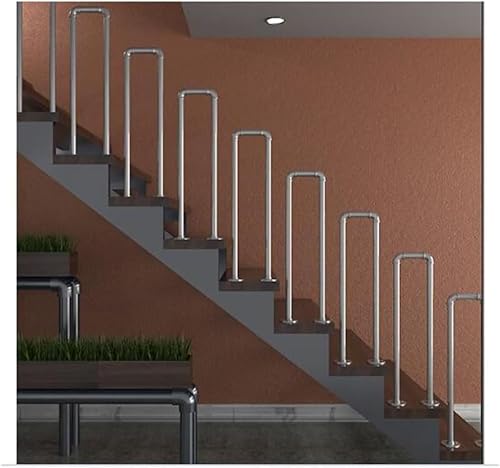 Schwimmende Treppe für Außentreppen, U-förmiges industrielles Eisengeländer für Gartendächer (Silber, 65 cm x 20 cm) von Generisch
