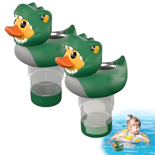 Schwimmender Chlorspender Pool, 2 Stück Dinosaurier Ente Pool Chlor Schwimmer, Solar Planschbecken Chlortabletten Spender mit Licht, automatische Beleuchtung bei Nacht Hot Tub Chlortabletten Halter von Generisch